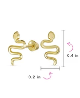 Bling Jewelry Minimalist Tiny Mini Garden Reptile Serpent Snake Stud Earrings For Women 14K Yellow Gold Safety Clutch Screw back