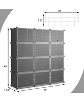 Costway Portable Shoe Rack Organizer 12-Cube 48 Pair Shoe Shelf Storage Cabinet w/Hook