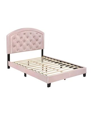 Simplie Fun Full Upholstered Platform Bed With Adjustable Headboard 1 Piece Full Size Bed Fabric