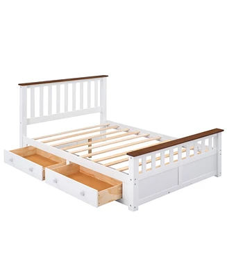 Simplie Fun Full Size Wood Platform Bed With Two Drawers And Wooden Slat Support