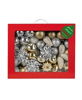 Glitzhome 160ct Christmas Elegant Silver Gold Deluxe Boxed Shatterproof Ornaments