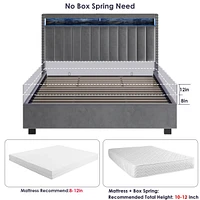 Luxury Gas Lift Storage Bed With Rf Led Lights, Storage Headboard, Queen Size, Velvet Grey