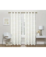 Kate Aurora 2 Pack Geo Trellis Double Layered Sheer Embroidered Grommet Curtains