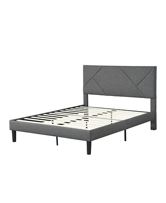 Simplie Fun Full Size Upholstered Platform Bed Frame With Headboard, Strong Wood Slat Support, Mattress