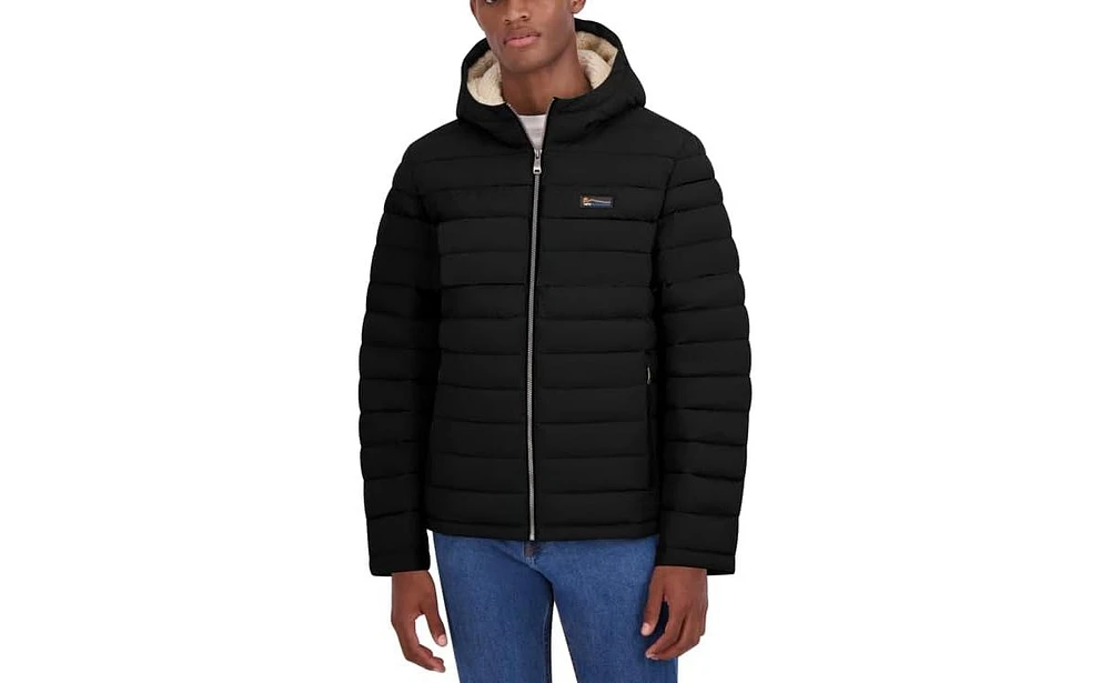 Hfx Men's Quilted Puffer Jacket with Sherpa Fur Lined Hood