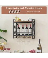 Slickblue Industrial Wall Mounted Wine Rack with 3 Stem Glass Holders