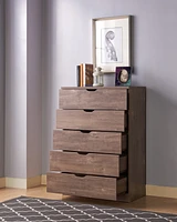 Hazelnut 5-Drawer Storage Chest with Cutout Handles and Metal Glides