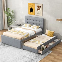 Streamdale Furniture Full Size Upholstered Platform Bed With Pull-Out Twin Size Trundle And 3 Drawers