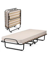 Slickblue Portable Folding Bed with Memory Foam Mattress and Sturdy Metal Frame Made Italy