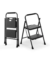 Slickblue Portable Folding 2 Step Ladder with Wide Anti-Slip Pedal-Black