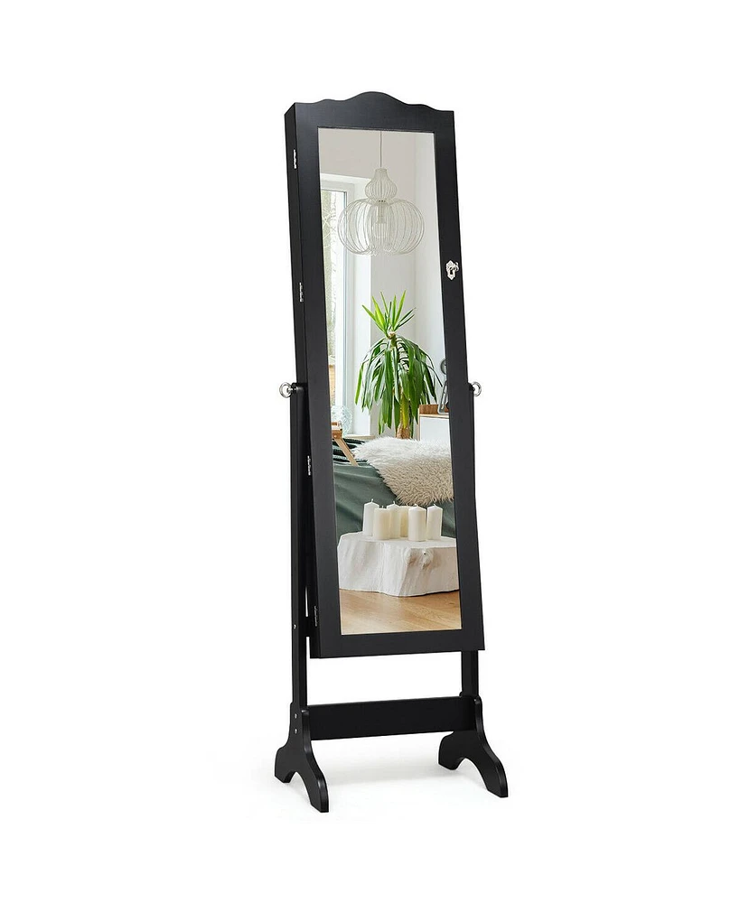 Slickblue Mirrored Lockable Jewelry Cabinet Armoire Organizer Storage Box-Black