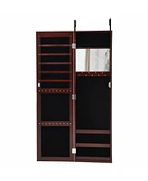 Sugift Full Length Mirror Jewelry Cabinet with Ring Slots and Necklace Hooks-Brown
