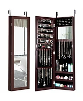 Sugift Full Length Mirror Jewelry Cabinet with Ring Slots and Necklace Hooks-Brown