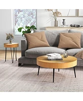 Slickblue 2 Set of Wooden Coffee Table with Metal Legs and Adjustable Foot Pads-Radial Pattern