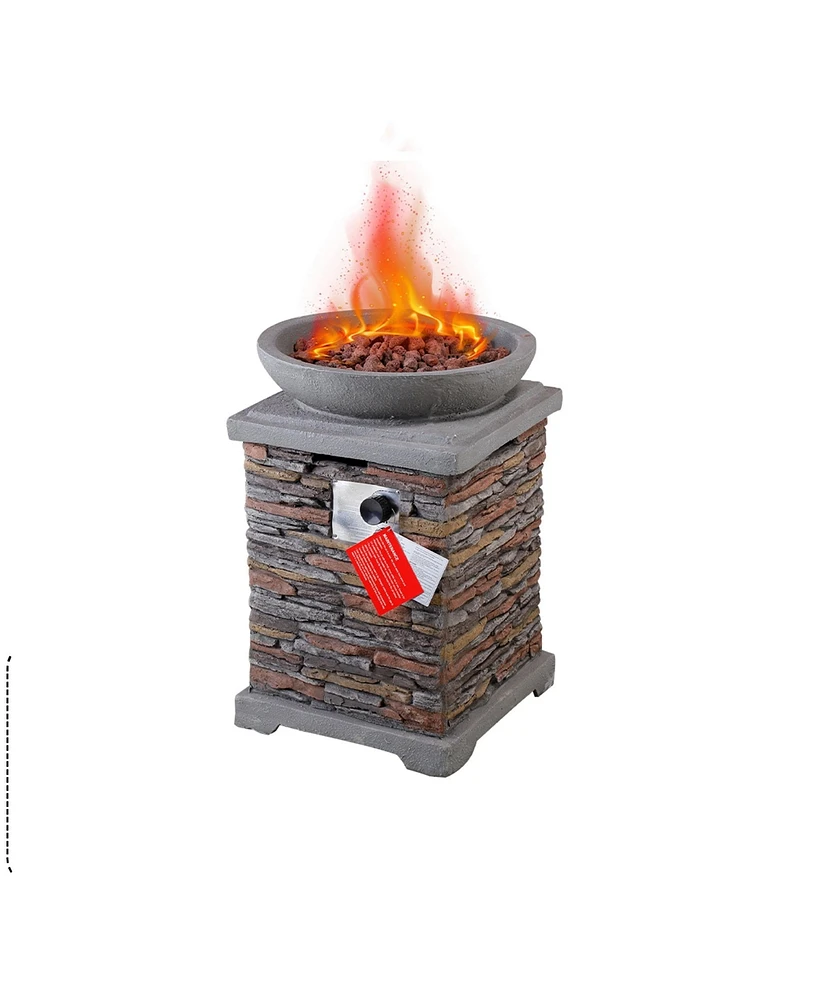 Mondawe 20 Inch Patio Propane Heater Fire Pit with Realistic Faux Ledgestone Panel, Red Lava Rocks