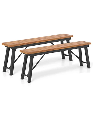 Gymax Folding Picnic Bench Set 55'' Long Rectangular Wooden Dining Camping Bbq Benches