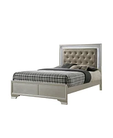 Simplie Fun Champagne Crocodile Upholstered Full Led Panel Bed