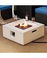 Slickblue 28 Inch 40000 Btu Square Propane Gas Fire Pit with Pvc Cover-White