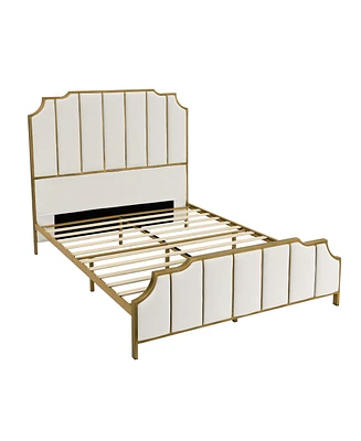 Simplie Fun Velvet White Upholstered Queen Bed Frame