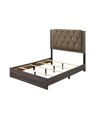 Simplie Fun Avantika Queen Bed, Fabric & Rustic Oak