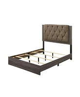 Simplie Fun Avantika Queen Bed, Fabric & Rustic Oak