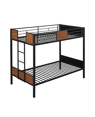 Simplie Fun Twin-Over-Twin Bunk Bed Modern Style Steel Frame Bunk Bed With Safety Rail, Built-In Ladder