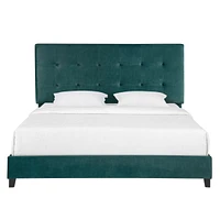 Streamdale Furniture Bridgevine Home King Size Green Velvet Tufted Upholstered Platform Bed