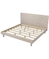 Streamdale Furniture Modern Concise Style Solid Wood Grain Platform Bed Frame, Full, Stone