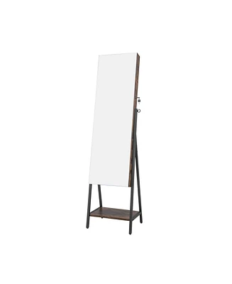 Slickblue Freestanding Jewelry Cabinet with Full-Length Mirror-Rustic Brown