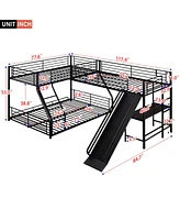 Streamdale Furniture L-Shaped Twin Over Full Bunk Bed With Twin Size Loft Bed, Built-In Desk And Slide