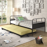 Streamdale Furniture Metal Daybed Platform Bed Frame With Trundle Built-In Casters, Twin Size