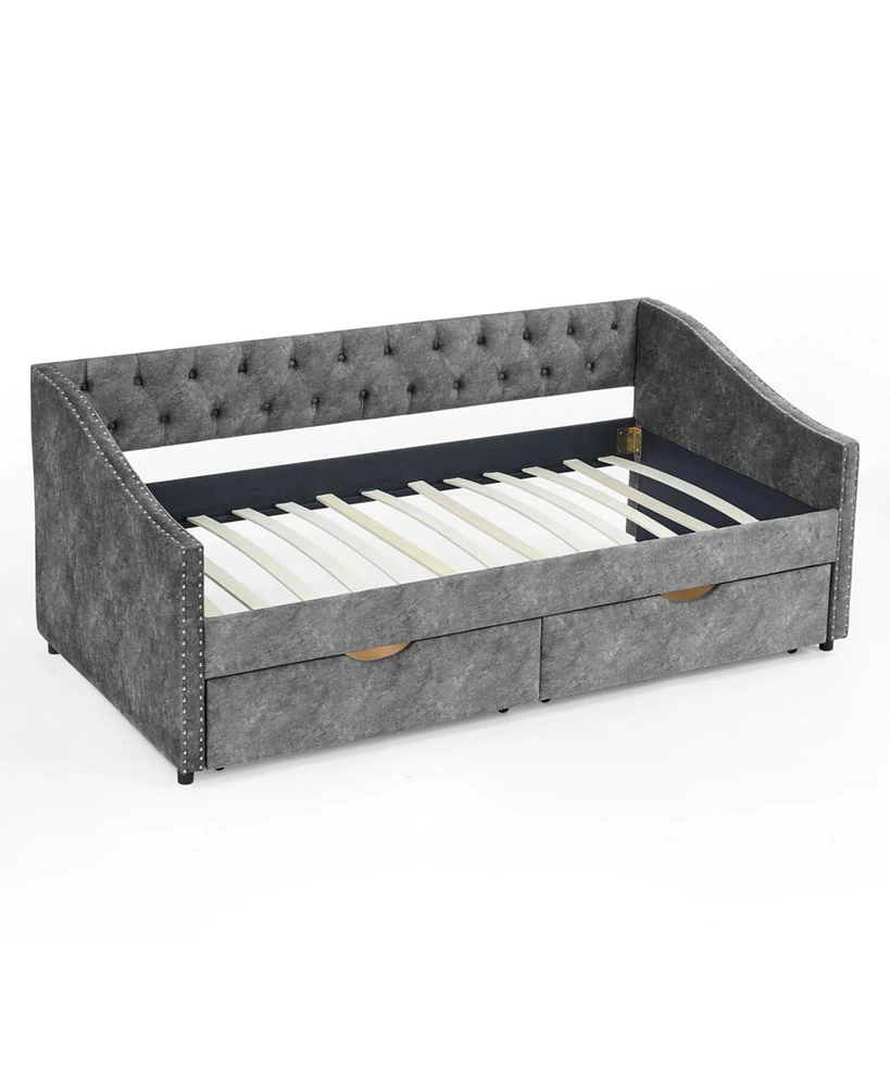 Simplie Fun Grey Upholstered Twin Daybed with Drawers & Tufted Sofa