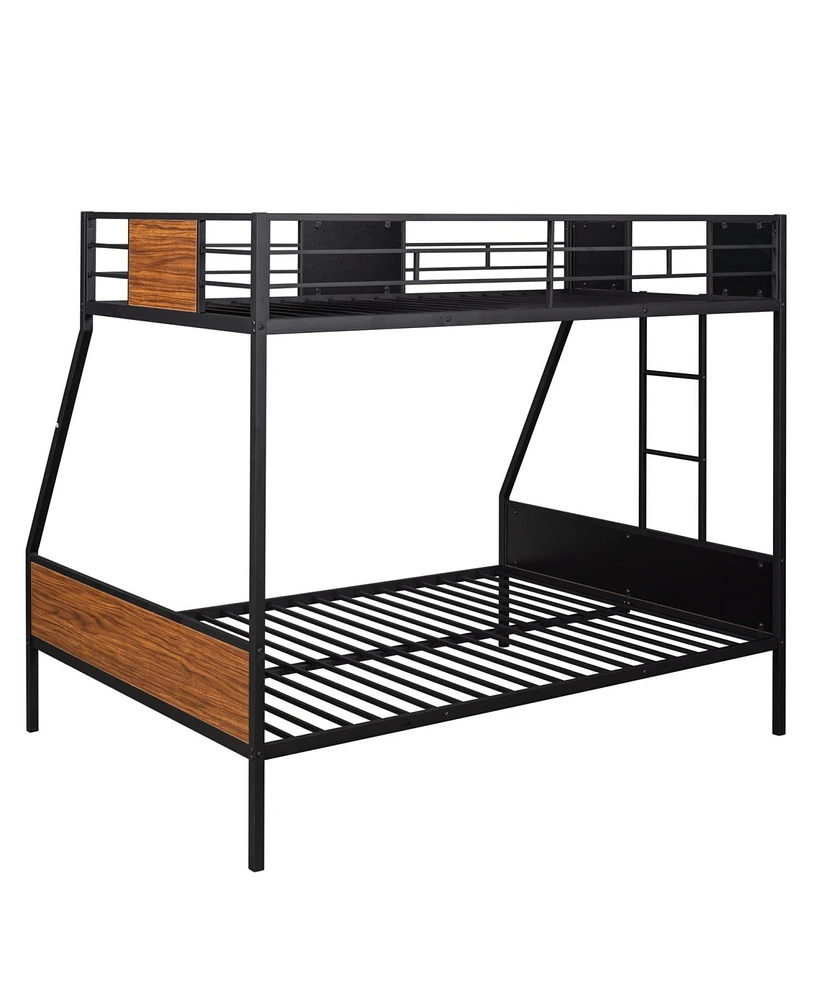 Simplie Fun Twin-Over-Full Bunk Bed Modern Style Steel Frame Bunk Bed With Safety Rail, Built-In Ladder