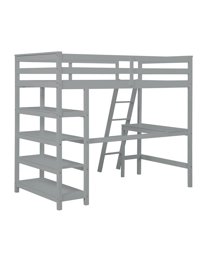 Simplie Fun Loft Bed Twin With Desk, Ladder, Shelves