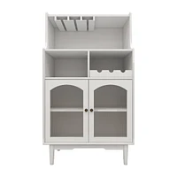 Living Room White Wine Cabinet With Removable Wine Rack And Wine Glass Rack, A Glass Door Cabinet