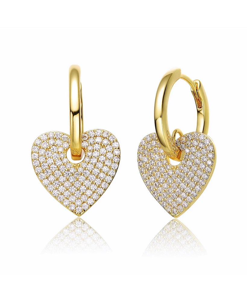 GiGiGirl 14k Gold Plated with Cubic Zirconia Heart Dangle Hoop Drop Earrings