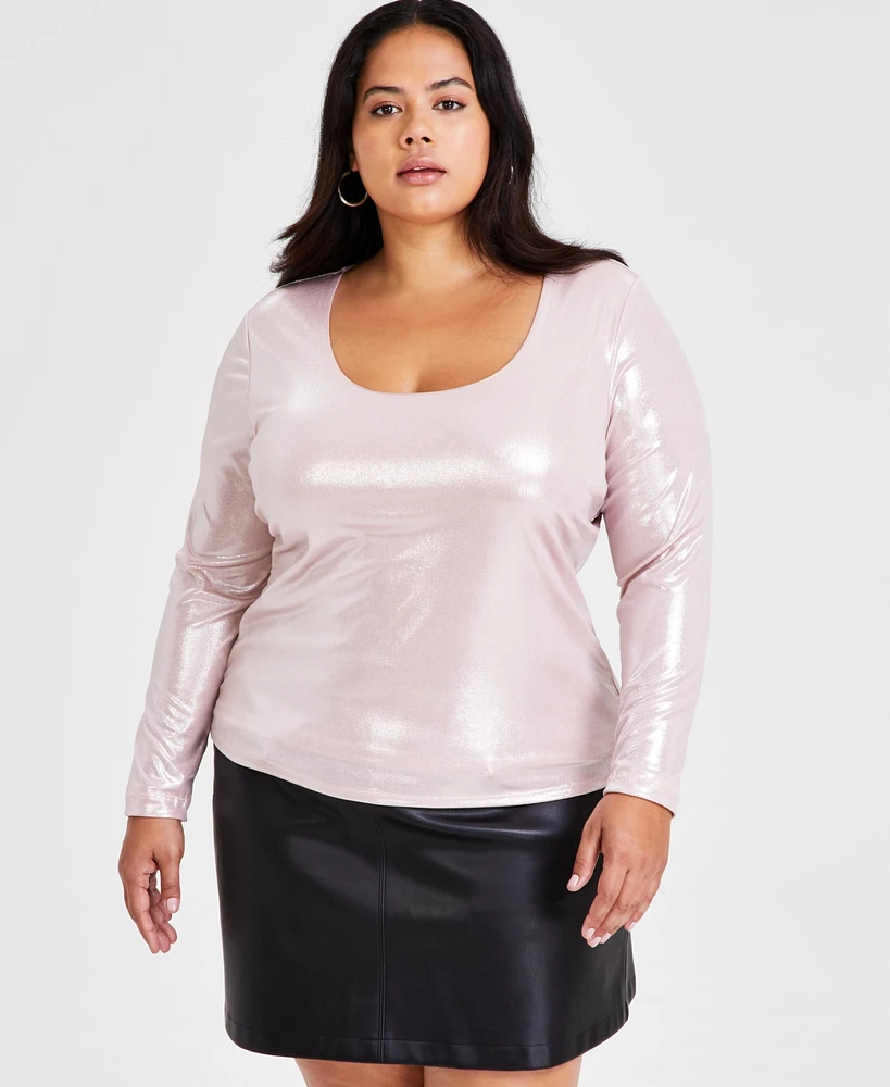 Bar Iii Trendy Plus Scoop-Neck Jersey Shine Top