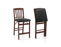 Slickblue Set of 2 Counter Height Chairs Folding Kitchen Island Stool with Padded Seat-Brown