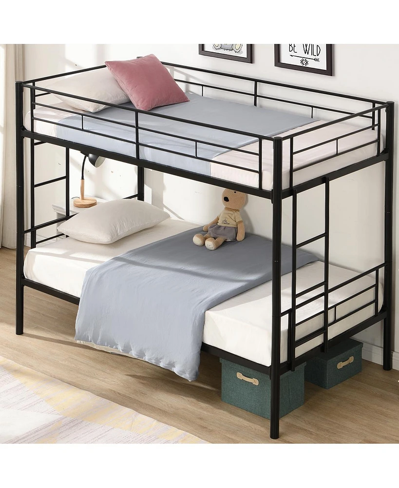 Simplie Fun Twin over Twin Bunk Bed with Storage, Black, No Box Spring Needed