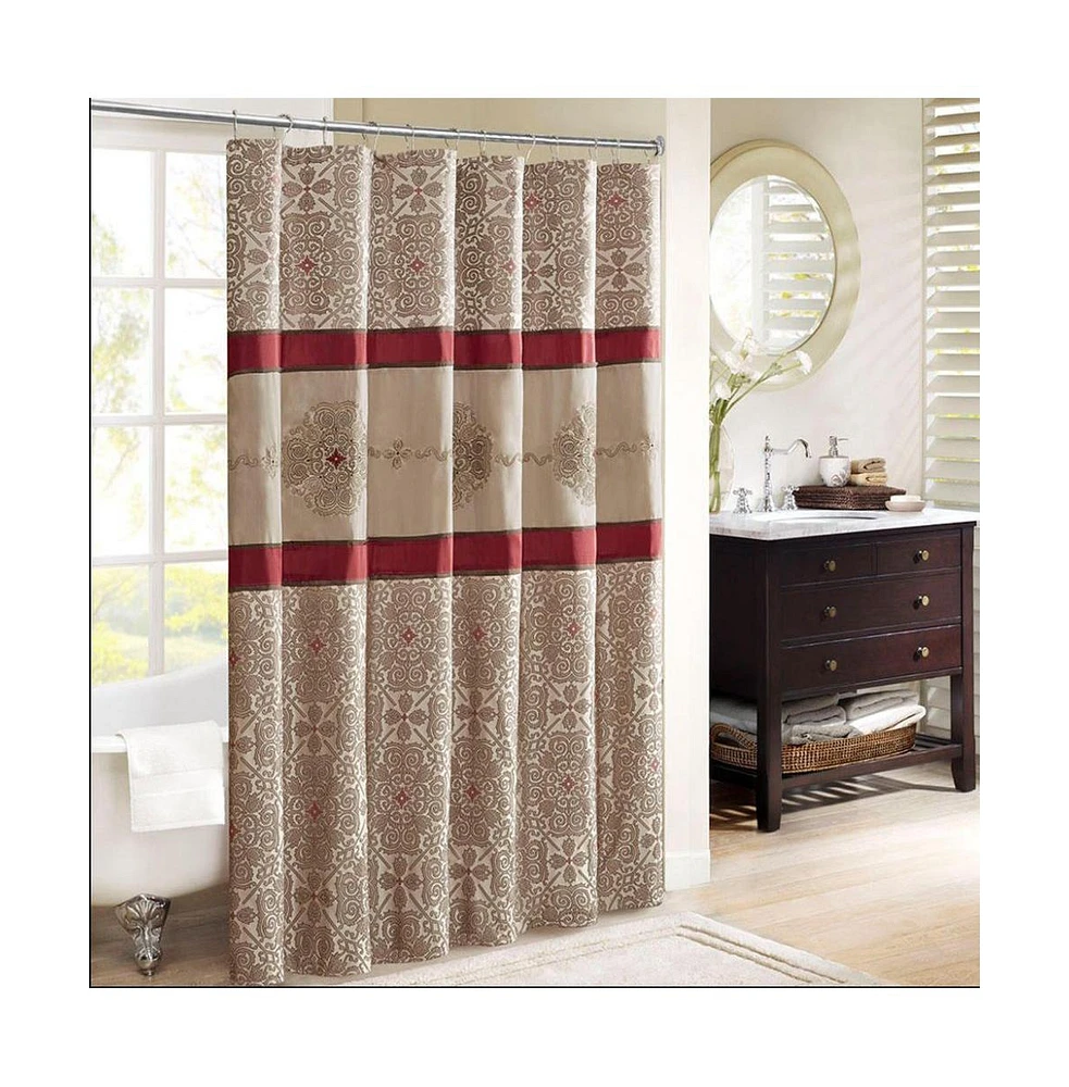 Home Outfitters Red Jacquard Shower Curtain w/Embroidery 72x72", for Bathrooms, Traditional