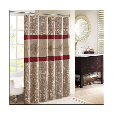 Home Outfitters Red Jacquard Shower Curtain w/Embroidery 72x72", for Bathrooms, Traditional