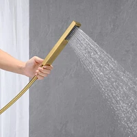 Bathroom Freestanding Waterfall Tub Filler Brushed Gold Floor Mount Faucet With Hand Shower