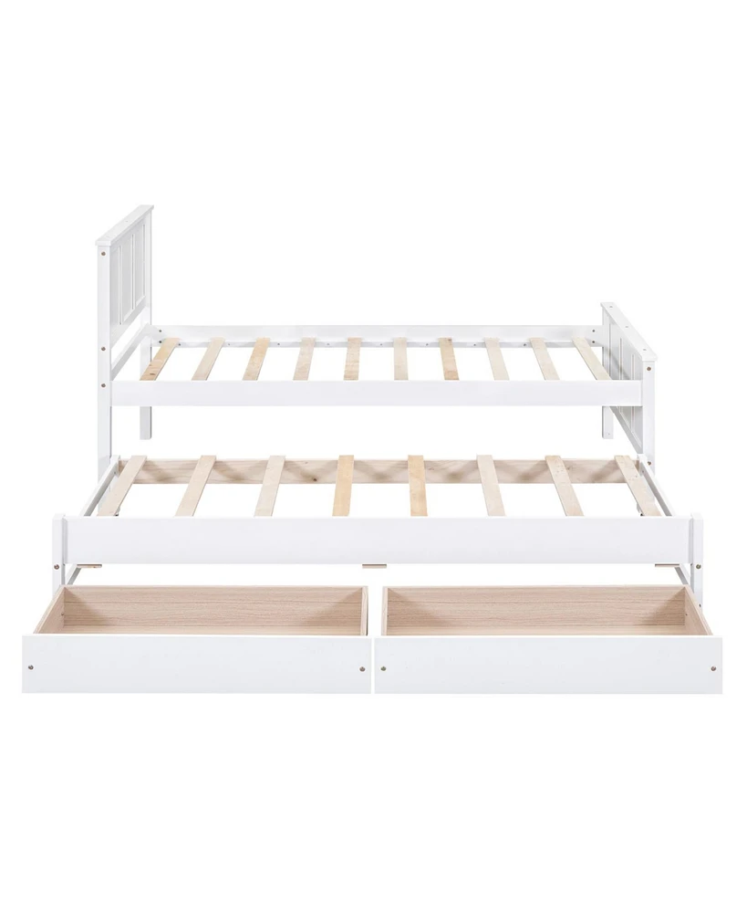 Simplie Fun Twin Size Platform Bed With Trundle And Drawers