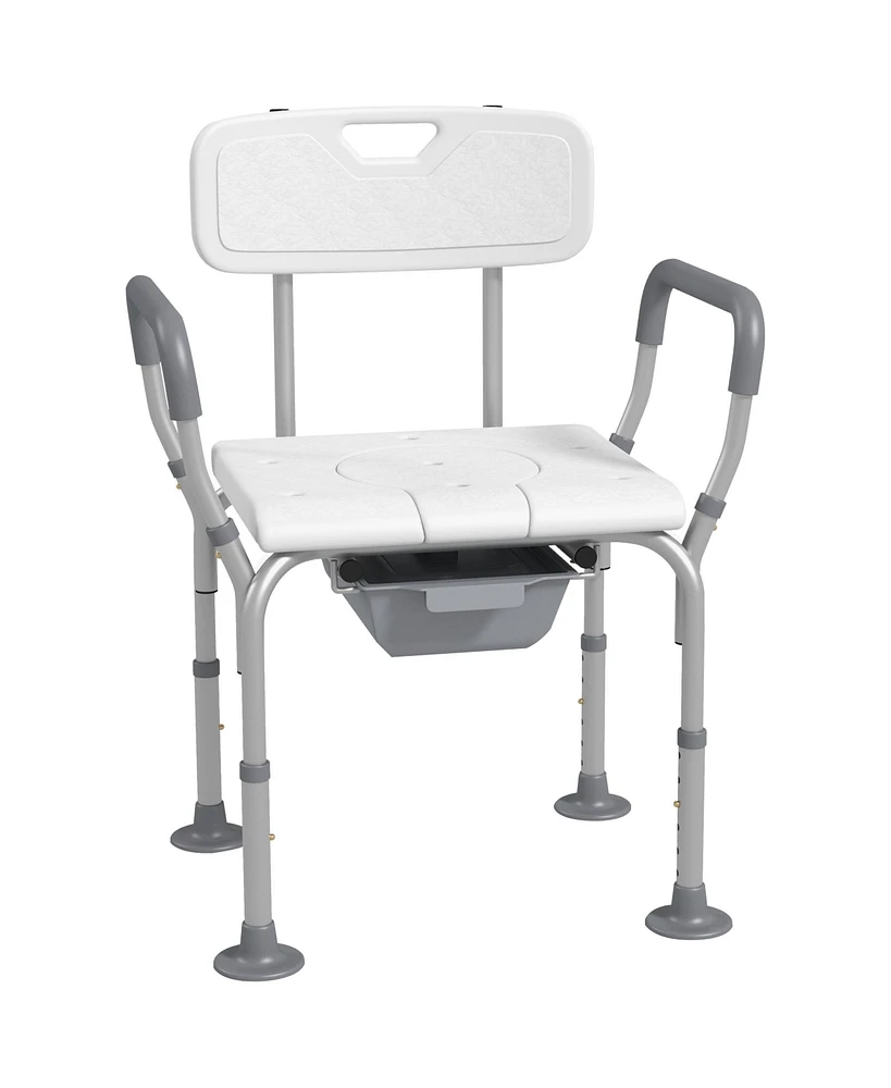 Homcom 3-in-1 Shower Chair with Handles and Footpads for Elderly, White