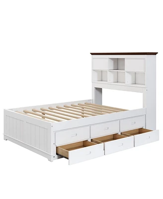 Streamdale Furniture Solid Pine Captain Bookcase Bed With Trundle Bed And 3 Spacious Under Bed Drawers