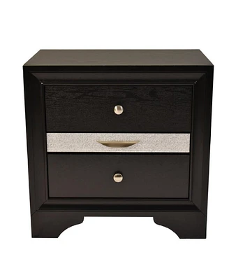 Simplie Fun Traditional Matrix 2 Drawer Nightstand In Black Color Made With Wood