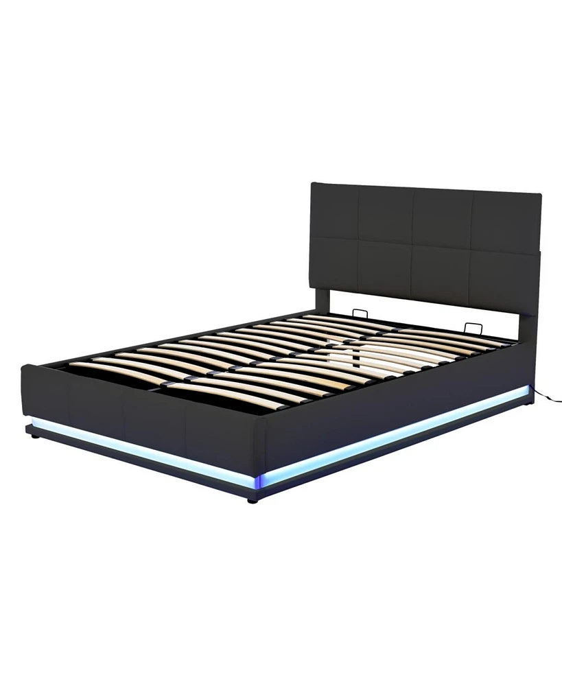 Simplie Fun Queen Size Tufted Storage Bed with Led Lights & Usb Charger