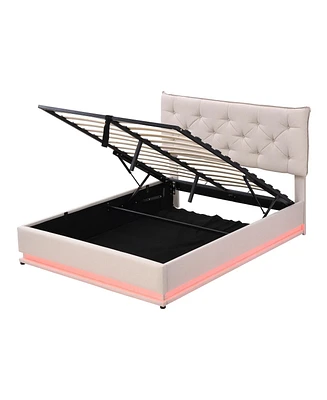 Simplie Fun Upholstered Storage Bed with Led Light