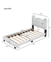 Twin Size Upholstered Platform Bed With Carton Ears Shaped Headboard