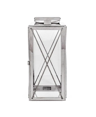 Streamdale Furniture Modern Stainless Steel Lantern with X-Frame and Tempered Glass